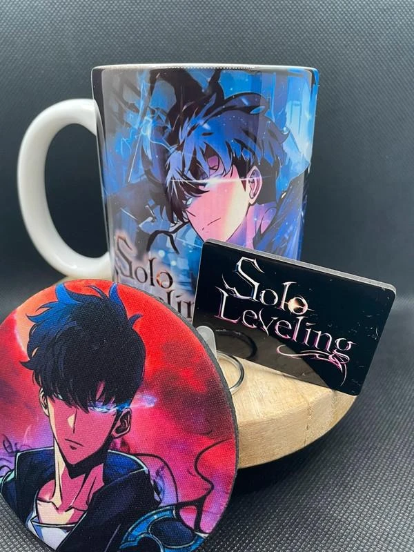🎁 Conjunto de Caneca – Caneca + Chaveiro + Sousplat – Solo Leveling ⚔️👑 – photo 2
